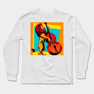 Lion rocking a stand up bass Long Sleeve T-Shirt